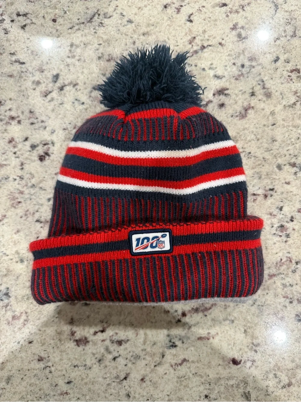 New Era Kids New England Patriots Red, Navy & White Pom Beanie